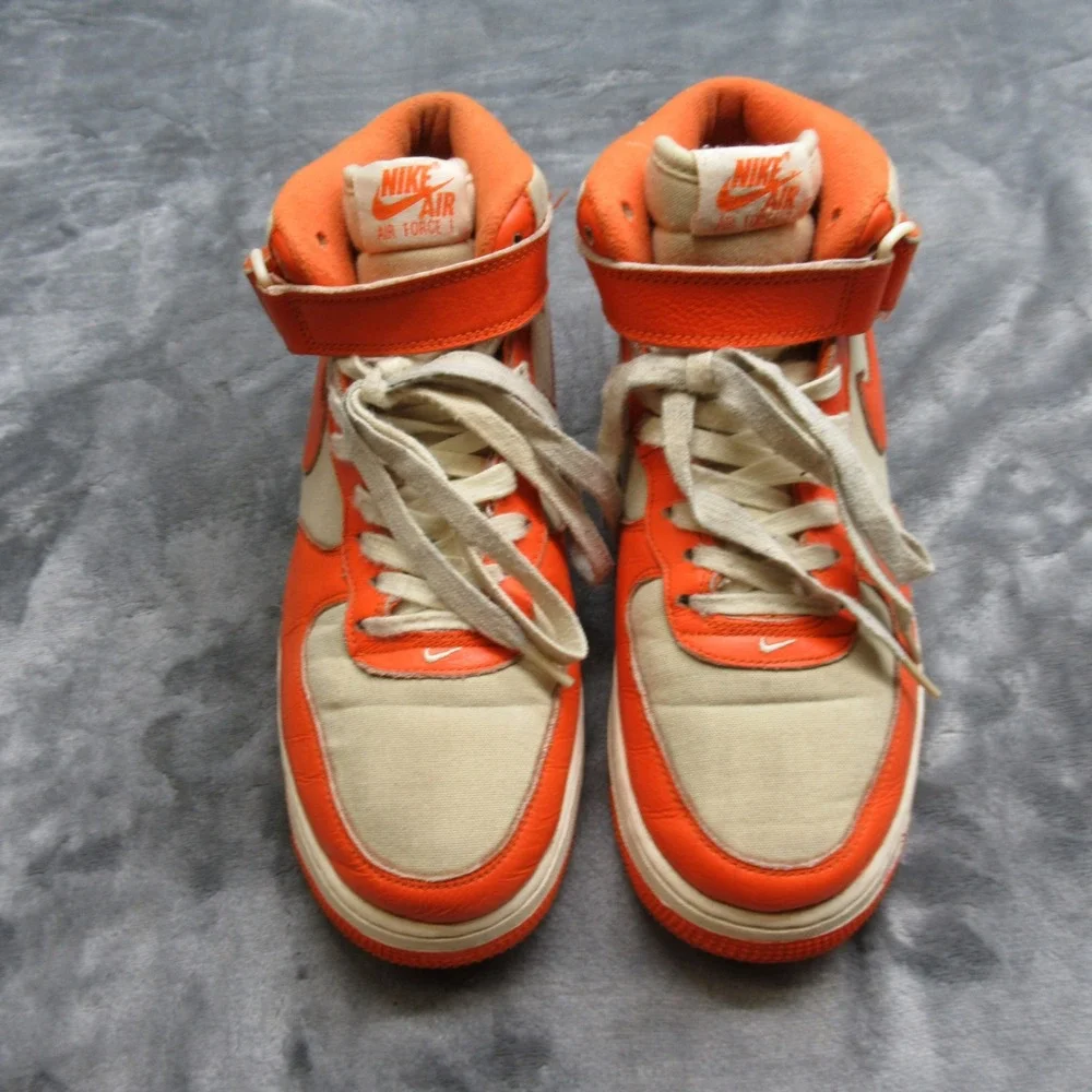 Nike Sneakers Mens US 9 Safety Orange Leather Air Force 1 07' Mid‎ High Lace Up